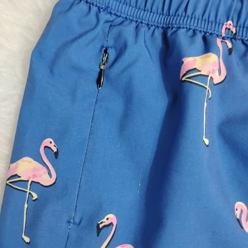 Maamgic Mens XS Swim Trunks Blue Flamingo Elastic Waist Drawstring Zip Pockets - Picture 3 of 7
